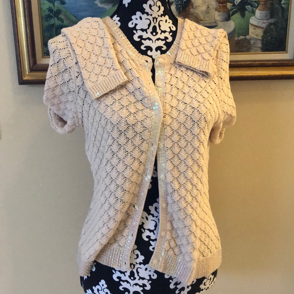 🌟Lilly Pulitzer Iridescent bead sequins trimmed long-sleeved classic cardigan